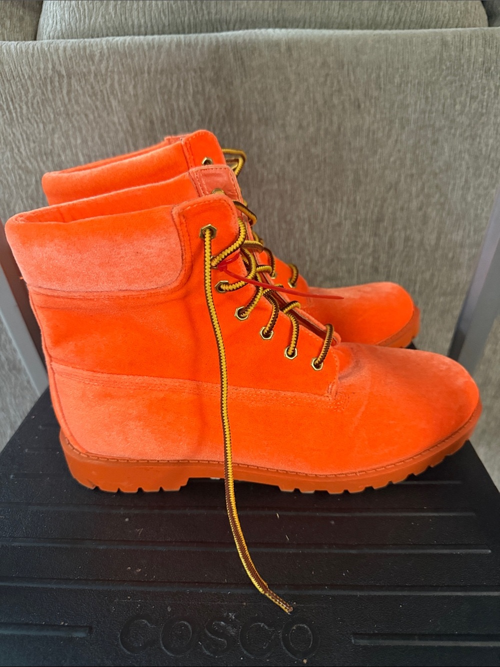 Liliana Woman’s Vibrant Orange Suede Lace-Up Boots - Picture 3 of 9